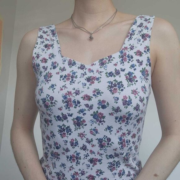 Vintage 90s dainty floral white and pink bodycon mini dress - Picture 5 of 16